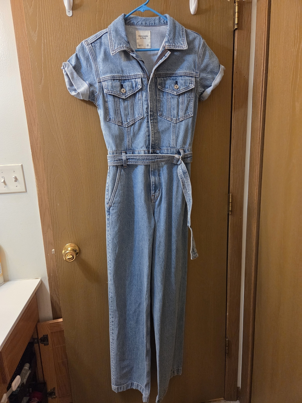 Abercrombie Light Blue Denim Jumpsuit with Belt